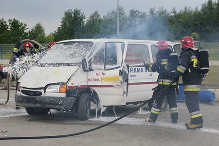 Publiczność mogła zobaczyć spektakularną akcję gaśniczą w wykonaniu strażaków i ratowników