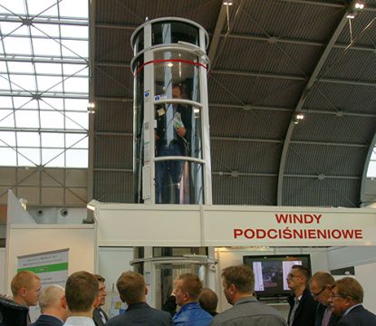 Owing to its the self-supporting structure, the lift can be mounted on all flat   surfaces. In the pictured - the elevator put on show in the exhibition hall 