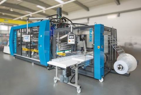 KIEFEL KTR 5 SPEED cup forming machine with the new KEST 78/56 stacking unit