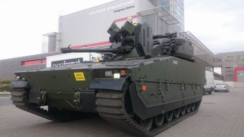 The Congress Centre is well protected. Cv-90 combat vehicle ready at the position