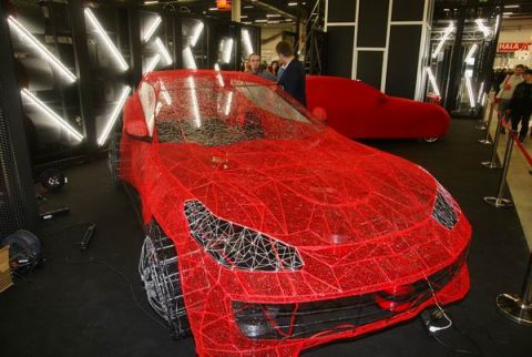 Openwork-Ferrari's car-body is on display at the Targi Kielce's 3D Printing Days held within the scope of the in  Targi Kielce's Industrial Spring 