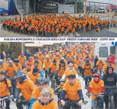 Na jednym ze zdjęć wystawowych: parada rowerowa z udziałem Kielczan przed targami KIELCE BIKE-EXPO 2010