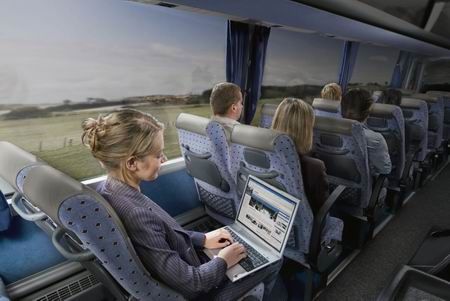 Passengers getting on-line on each bus